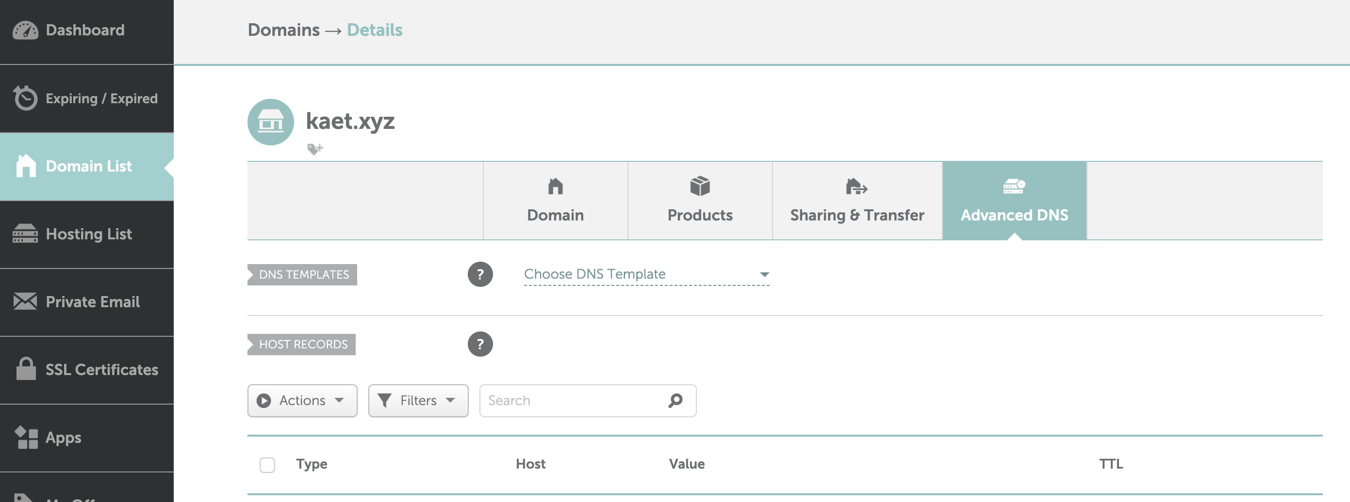 Namecheap dashboard